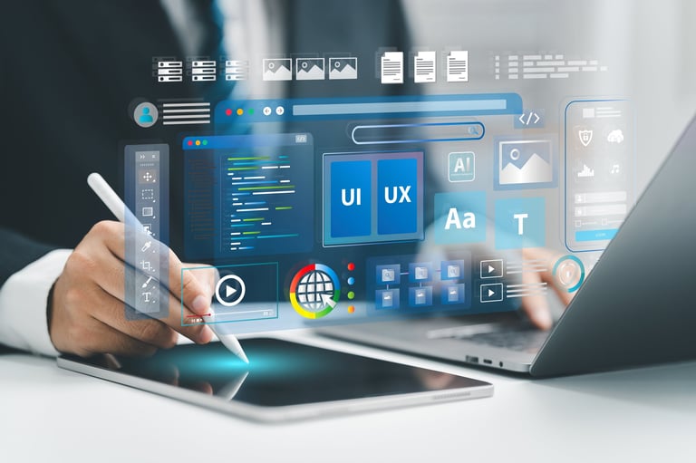 Web development concept with holographic displays